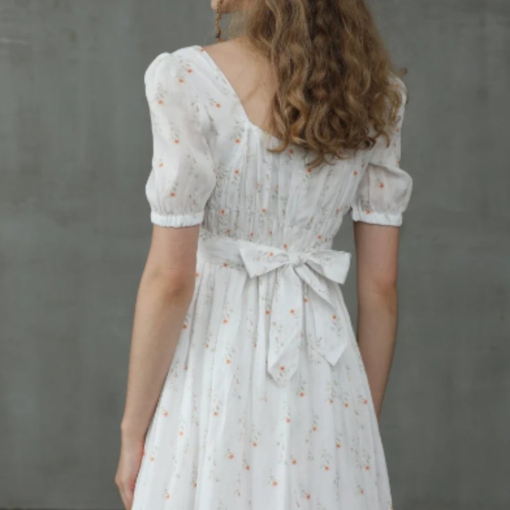 floral linen dress, daisy linen dress, white linen dress, princess linen dress | - Picture 3 of 3